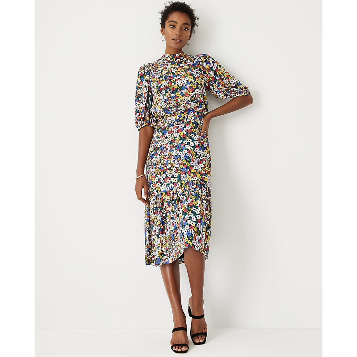 Ann Taylor Floral Midi Dress In Multicolor